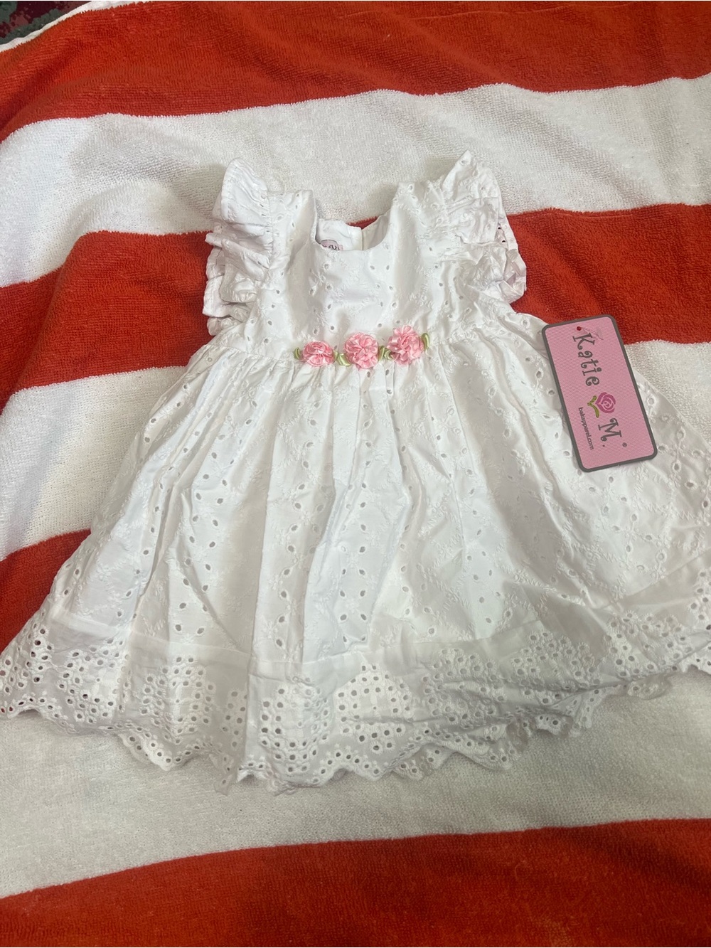 White Eyelet Floral Accent Baby Dress